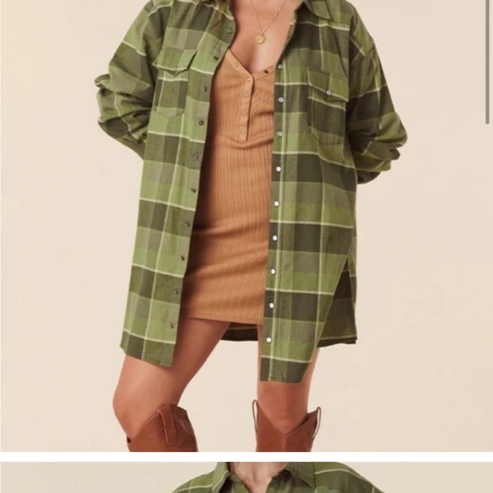 Spell Green Plaid Button-Up Shirt/Dress